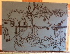 Romanian woman with cane sketch